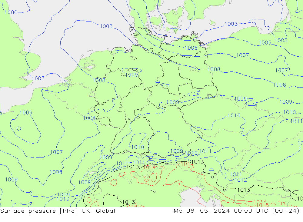 Surface pressure UK-Global Mo 06.05.2024 00 UTC