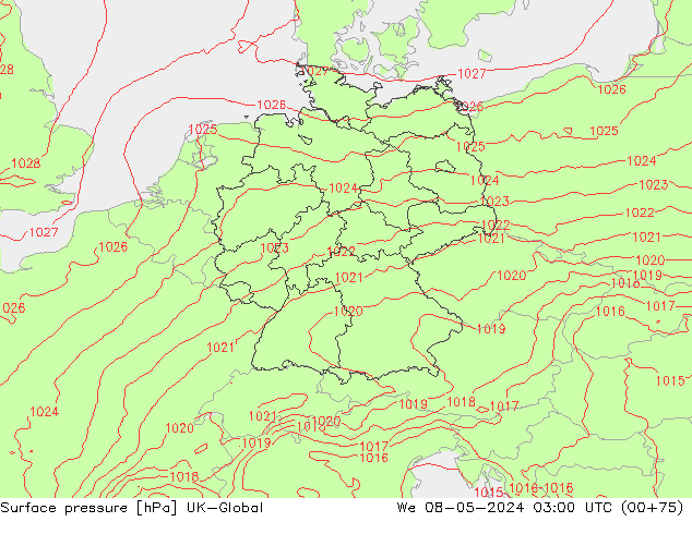 Surface pressure UK-Global We 08.05.2024 03 UTC