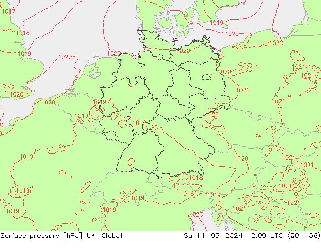 Presión superficial UK-Global sáb 11.05.2024 12 UTC