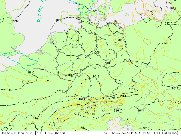 Theta-e 850hPa UK-Global dim 05.05.2024 03 UTC