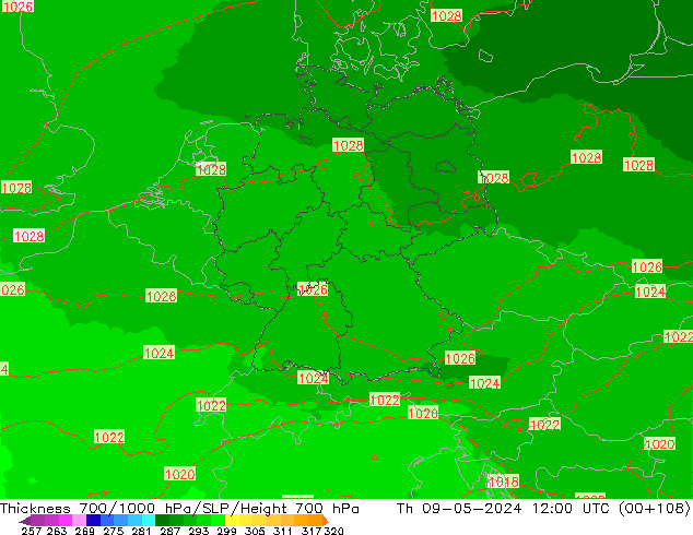 Thck 700-1000 hPa UK-Global jeu 09.05.2024 12 UTC