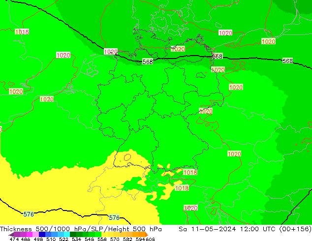 Schichtdicke 500-1000 hPa UK-Global Sa 11.05.2024 12 UTC