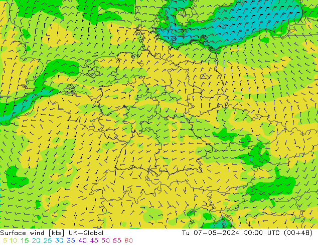 Surface wind UK-Global Tu 07.05.2024 00 UTC