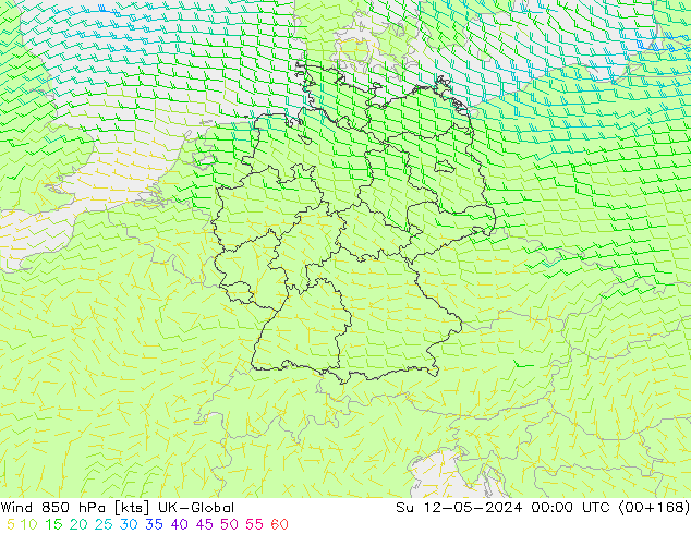 Wind 850 hPa UK-Global zo 12.05.2024 00 UTC