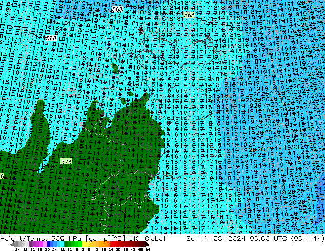 Height/Temp. 500 hPa UK-Global Sáb 11.05.2024 00 UTC