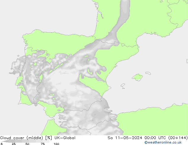 Bewolking (Middelb.) UK-Global za 11.05.2024 00 UTC