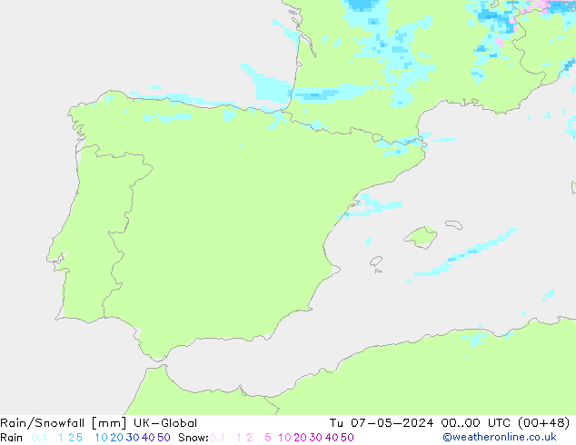 Rain/Snowfall UK-Global Tu 07.05.2024 00 UTC