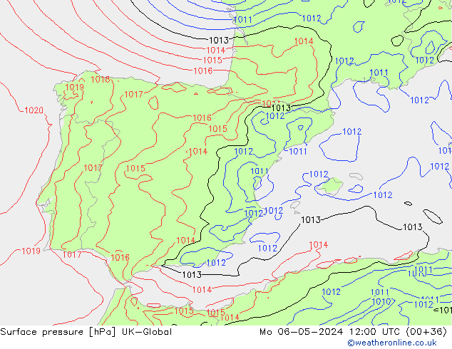 Atmosférický tlak UK-Global Po 06.05.2024 12 UTC