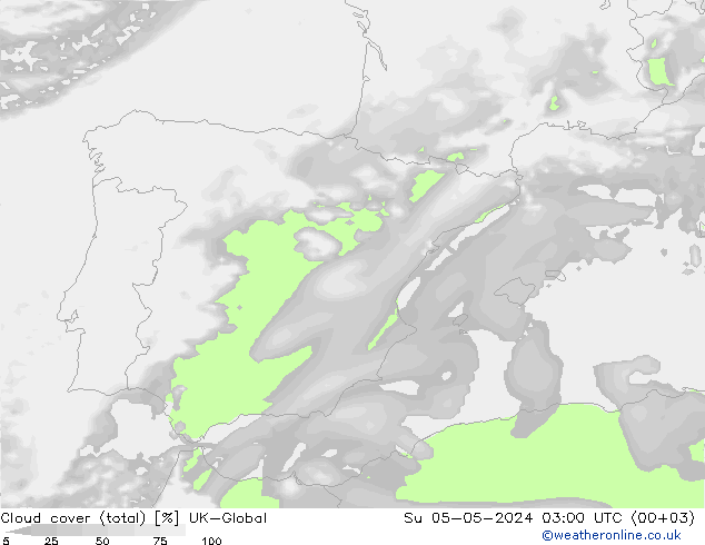 Wolken (gesamt) UK-Global So 05.05.2024 03 UTC