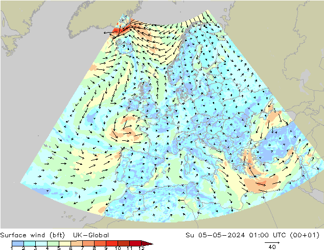 wiatr 10 m (bft) UK-Global nie. 05.05.2024 01 UTC