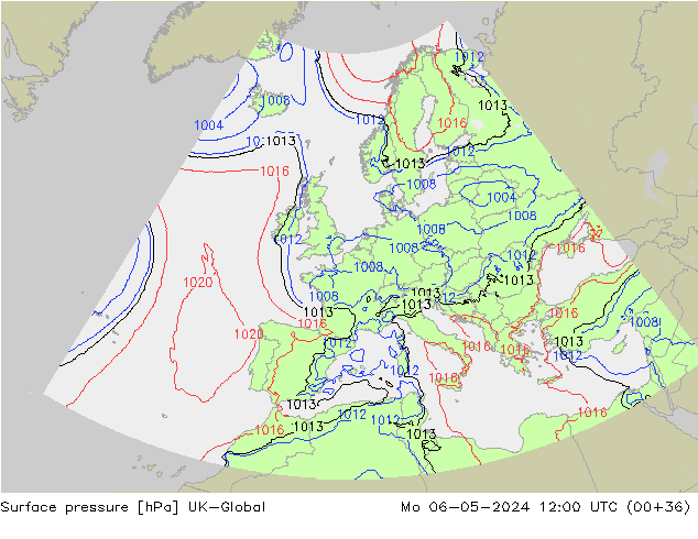 Pressione al suolo UK-Global lun 06.05.2024 12 UTC