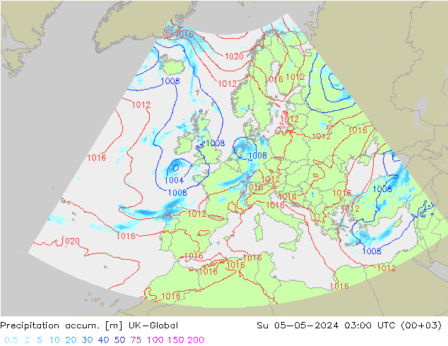 Toplam Yağış UK-Global Paz 05.05.2024 03 UTC