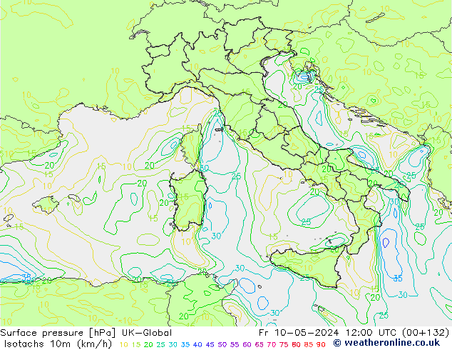 Isotaca (kph) UK-Global vie 10.05.2024 12 UTC