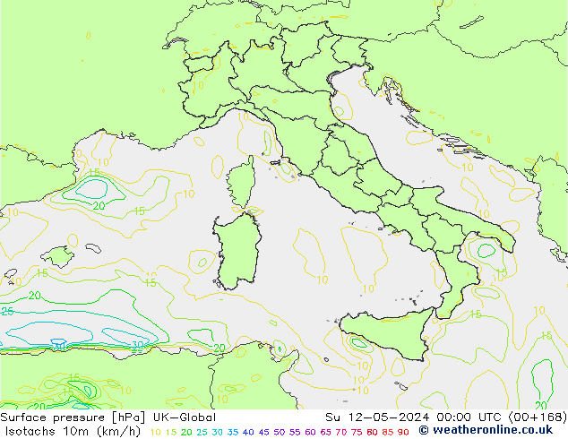 Isotachs (kph) UK-Global dim 12.05.2024 00 UTC