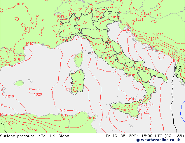 Surface pressure UK-Global Fr 10.05.2024 18 UTC