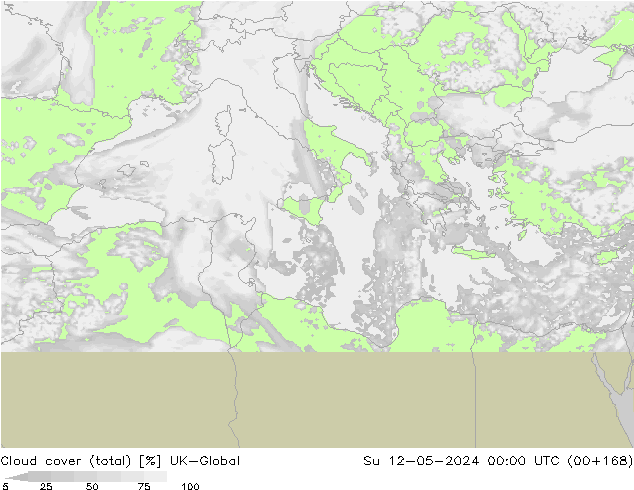 Bewolking (Totaal) UK-Global zo 12.05.2024 00 UTC