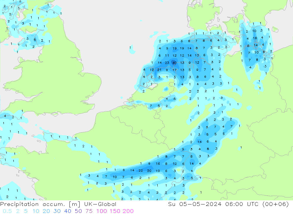 Precipitation accum. UK-Global Su 05.05.2024 06 UTC
