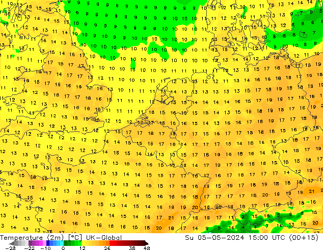 Temperature (2m) UK-Global Ne 05.05.2024 15 UTC