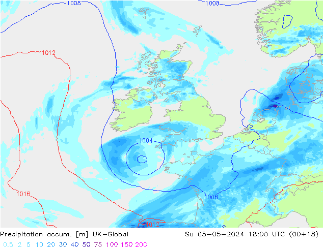 Toplam Yağış UK-Global Paz 05.05.2024 18 UTC