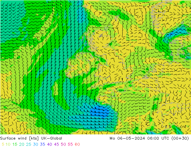 Surface wind UK-Global Po 06.05.2024 06 UTC