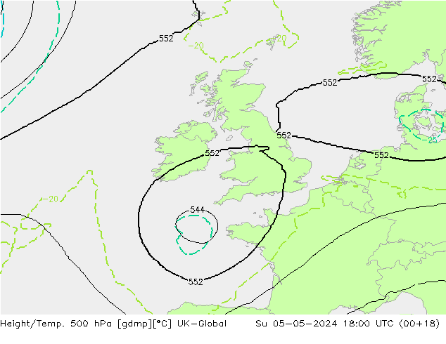 Height/Temp. 500 hPa UK-Global Ne 05.05.2024 18 UTC