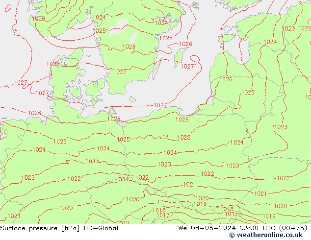 Surface pressure UK-Global We 08.05.2024 03 UTC