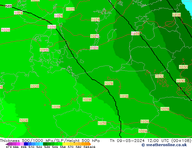 Thck 500-1000hPa UK-Global Th 09.05.2024 12 UTC