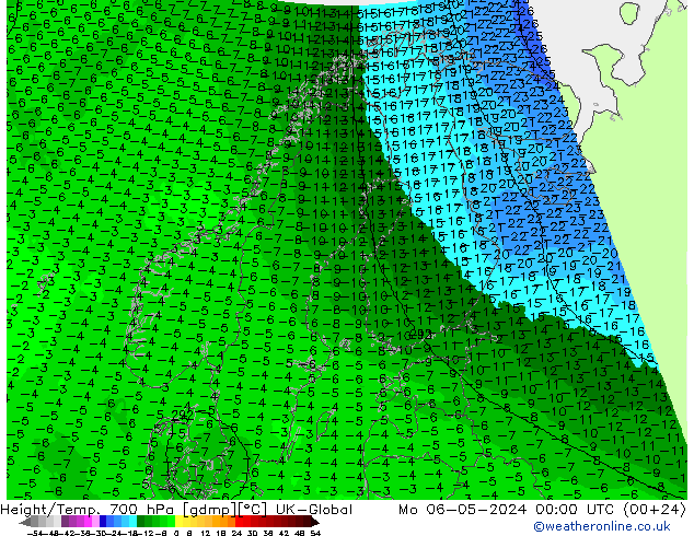 Height/Temp. 700 hPa UK-Global Mo 06.05.2024 00 UTC