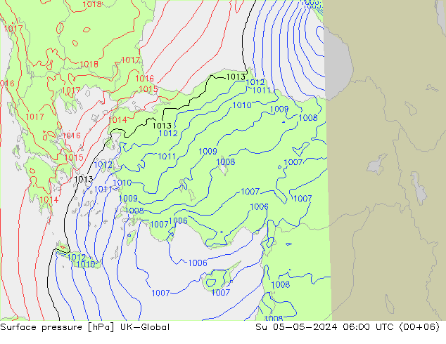 Atmosférický tlak UK-Global Ne 05.05.2024 06 UTC