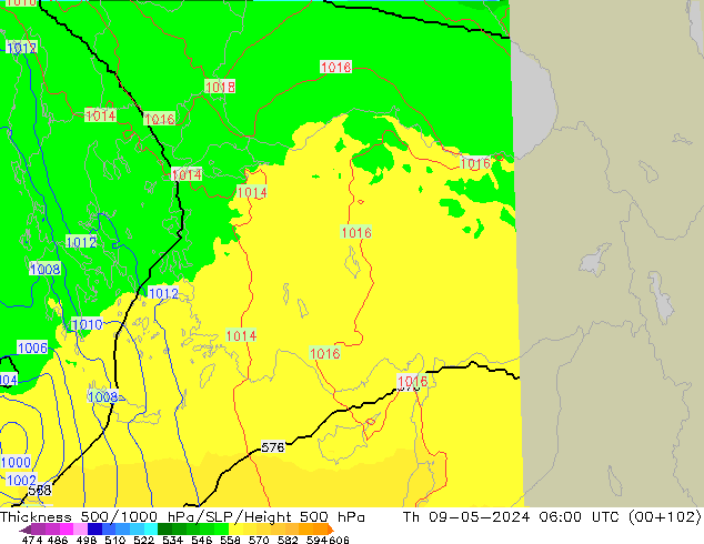 Thck 500-1000hPa UK-Global Th 09.05.2024 06 UTC