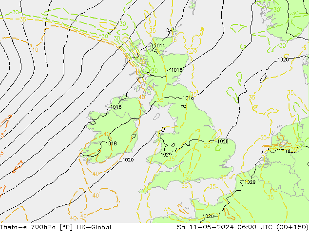 Theta-e 700hPa UK-Global  11.05.2024 06 UTC