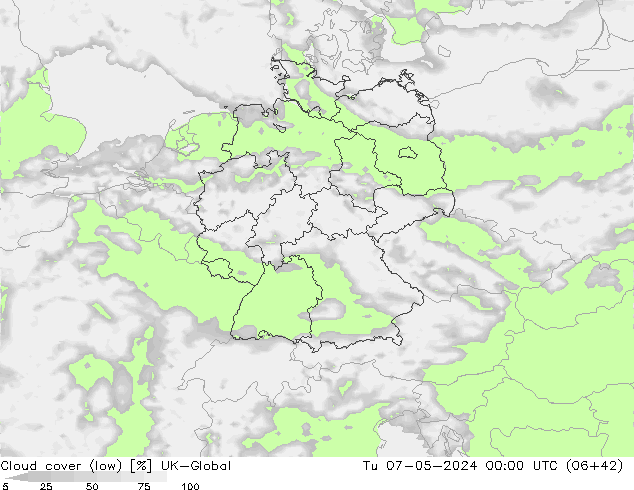 Bewolking (Laag) UK-Global di 07.05.2024 00 UTC