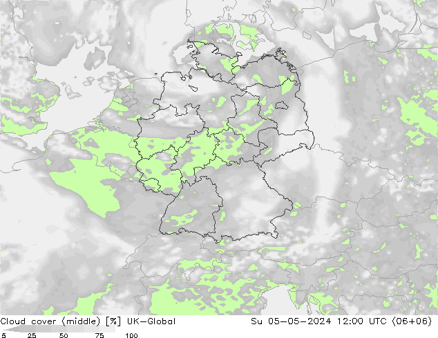 Cloud cover (middle) UK-Global Su 05.05.2024 12 UTC