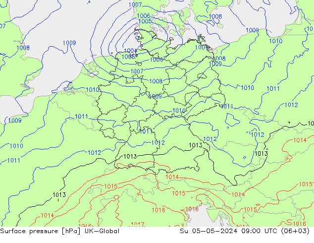 Surface pressure UK-Global Su 05.05.2024 09 UTC