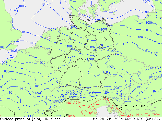 Atmosférický tlak UK-Global Po 06.05.2024 09 UTC