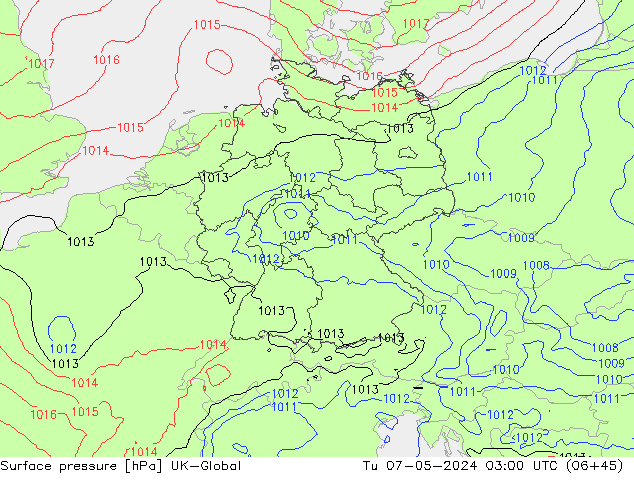 Surface pressure UK-Global Tu 07.05.2024 03 UTC