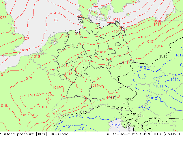 pression de l'air UK-Global mar 07.05.2024 09 UTC