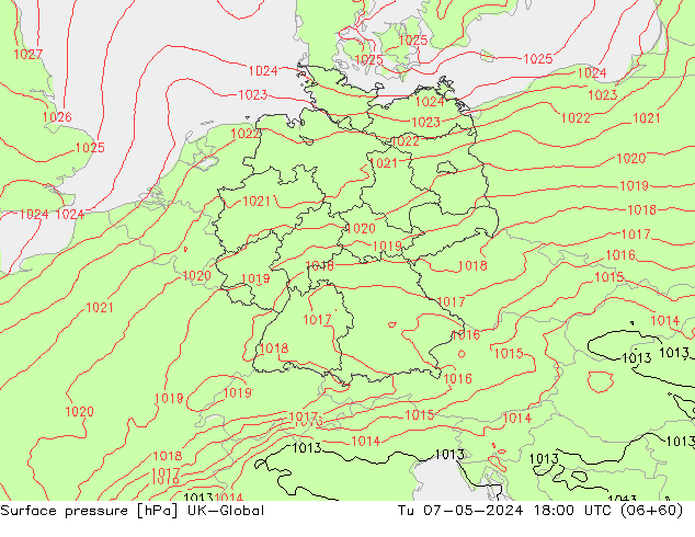 Presión superficial UK-Global mar 07.05.2024 18 UTC