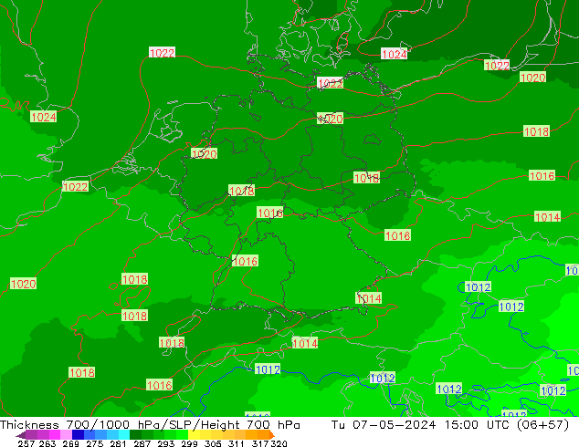 Thck 700-1000 hPa UK-Global Tu 07.05.2024 15 UTC