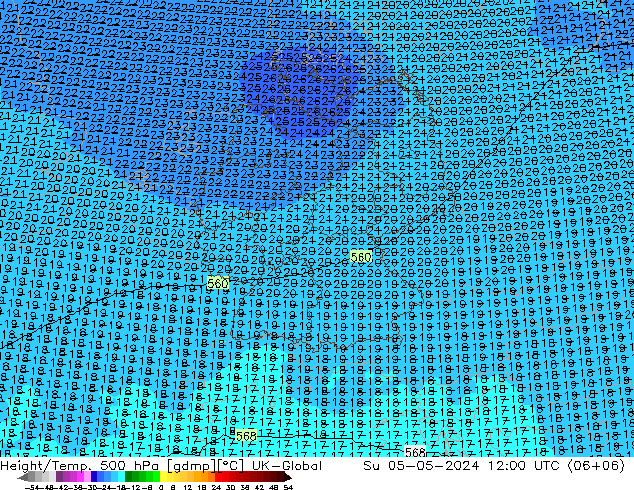 Height/Temp. 500 hPa UK-Global 星期日 05.05.2024 12 UTC