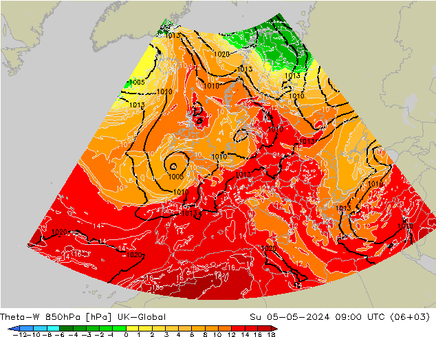 Theta-W 850hPa UK-Global dim 05.05.2024 09 UTC