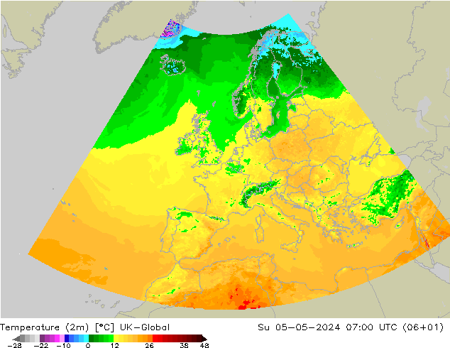 Temperaturkarte (2m) UK-Global So 05.05.2024 07 UTC