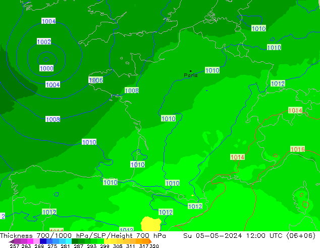 Thck 700-1000 hPa UK-Global dim 05.05.2024 12 UTC