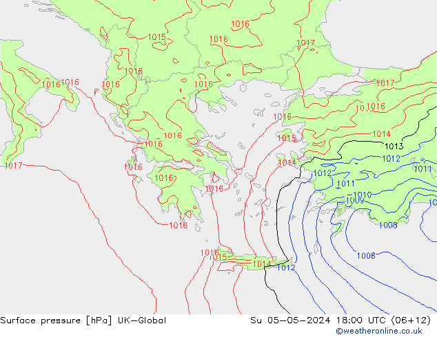 Atmosférický tlak UK-Global Ne 05.05.2024 18 UTC