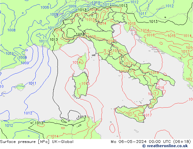 Surface pressure UK-Global Mo 06.05.2024 00 UTC