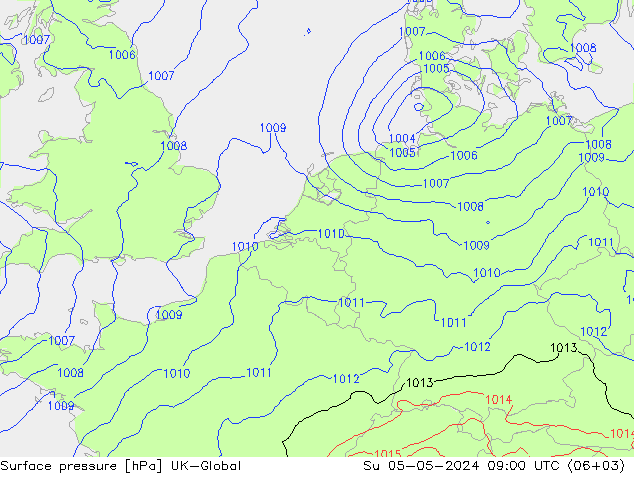 地面气压 UK-Global 星期日 05.05.2024 09 UTC