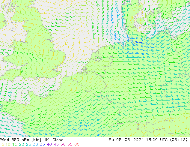 ветер 850 гПа UK-Global Вс 05.05.2024 18 UTC