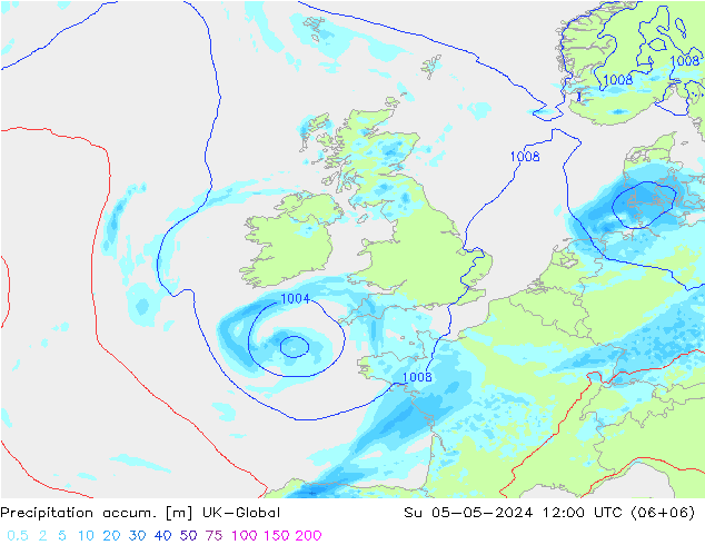 Toplam Yağış UK-Global Paz 05.05.2024 12 UTC