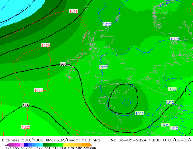 Thck 500-1000hPa UK-Global Mo 06.05.2024 18 UTC