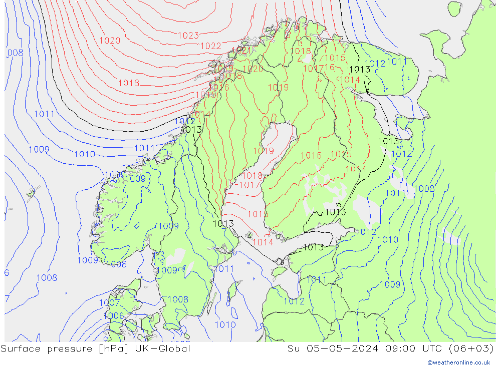 Luchtdruk (Grond) UK-Global zo 05.05.2024 09 UTC